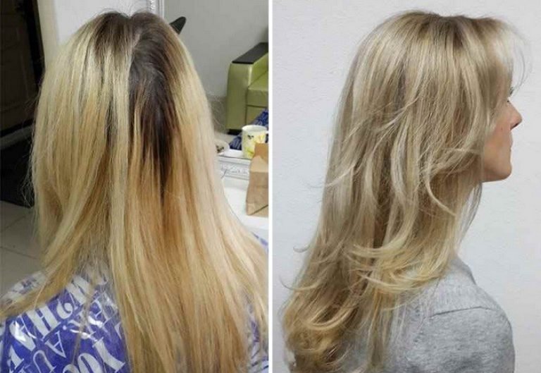 Как осветлить волосы после мелирования и если корни отросли